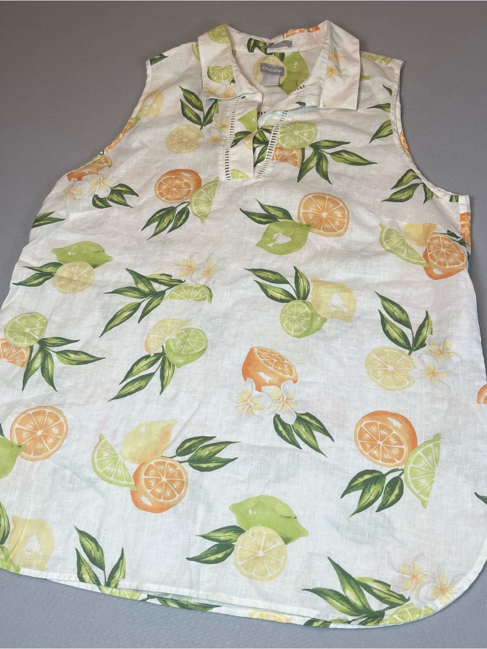 Chicos 100% Linen Sleeveless 14 L 2.5 Citrus Fruit Lemon Lime Orange Cottagecore - Picture 3 of 5